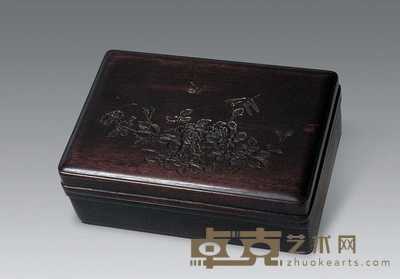 民国 紫檀刻花蝶长方盒 20×13cm